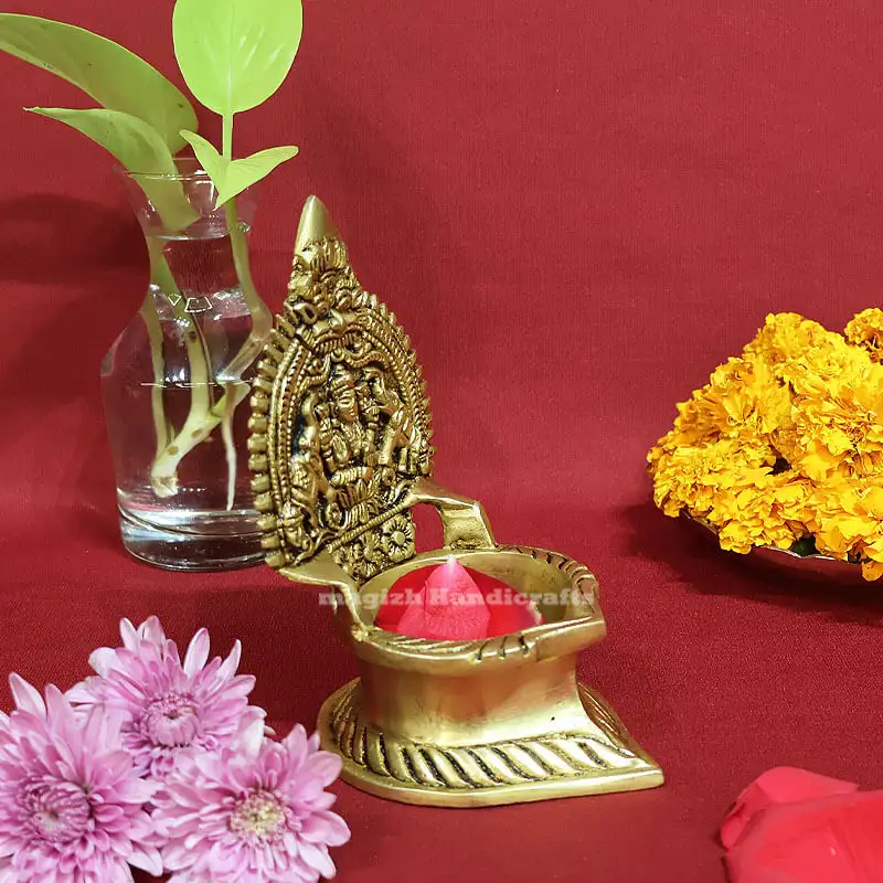 7 inches Brass Gaja Lakshmi Kamakshmi Lamp - secondary