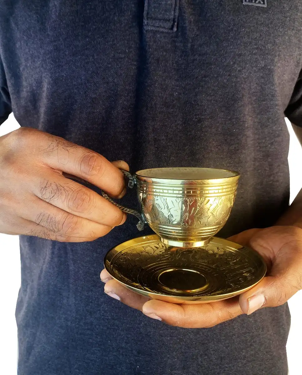 Brass premium quality etching Designer coffee | tea cup and Saucer Combo gifting - image 7