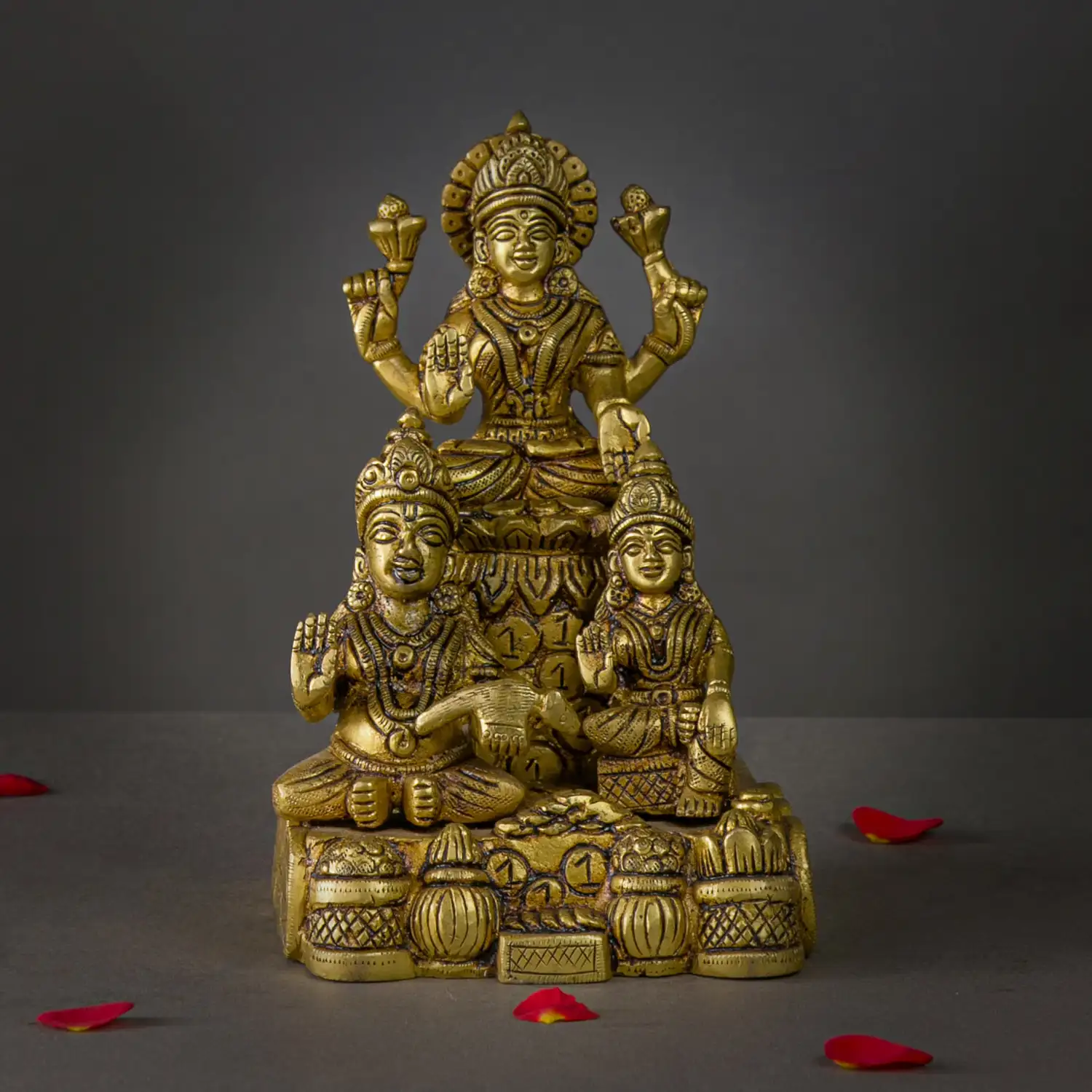 Brass Lotus Kuber and Lotus Lakshmi idol - 7 inches