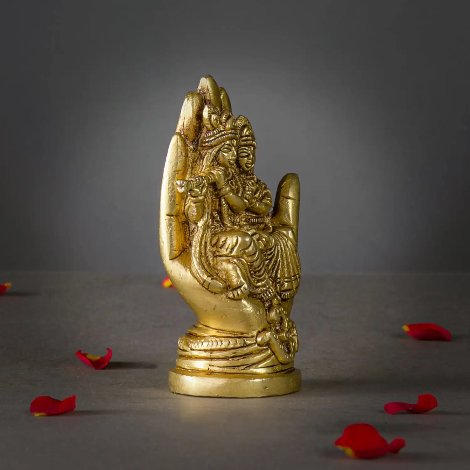 4 inches brass Radha Krishna sitting on hand idol - image 3