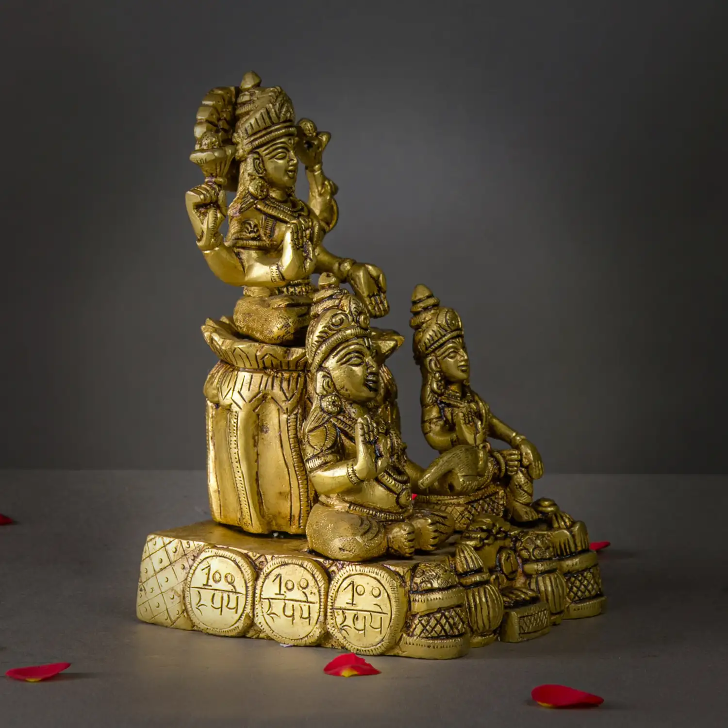 Brass Lotus Kuber and Lotus Lakshmi idol - 7 inches - image 3