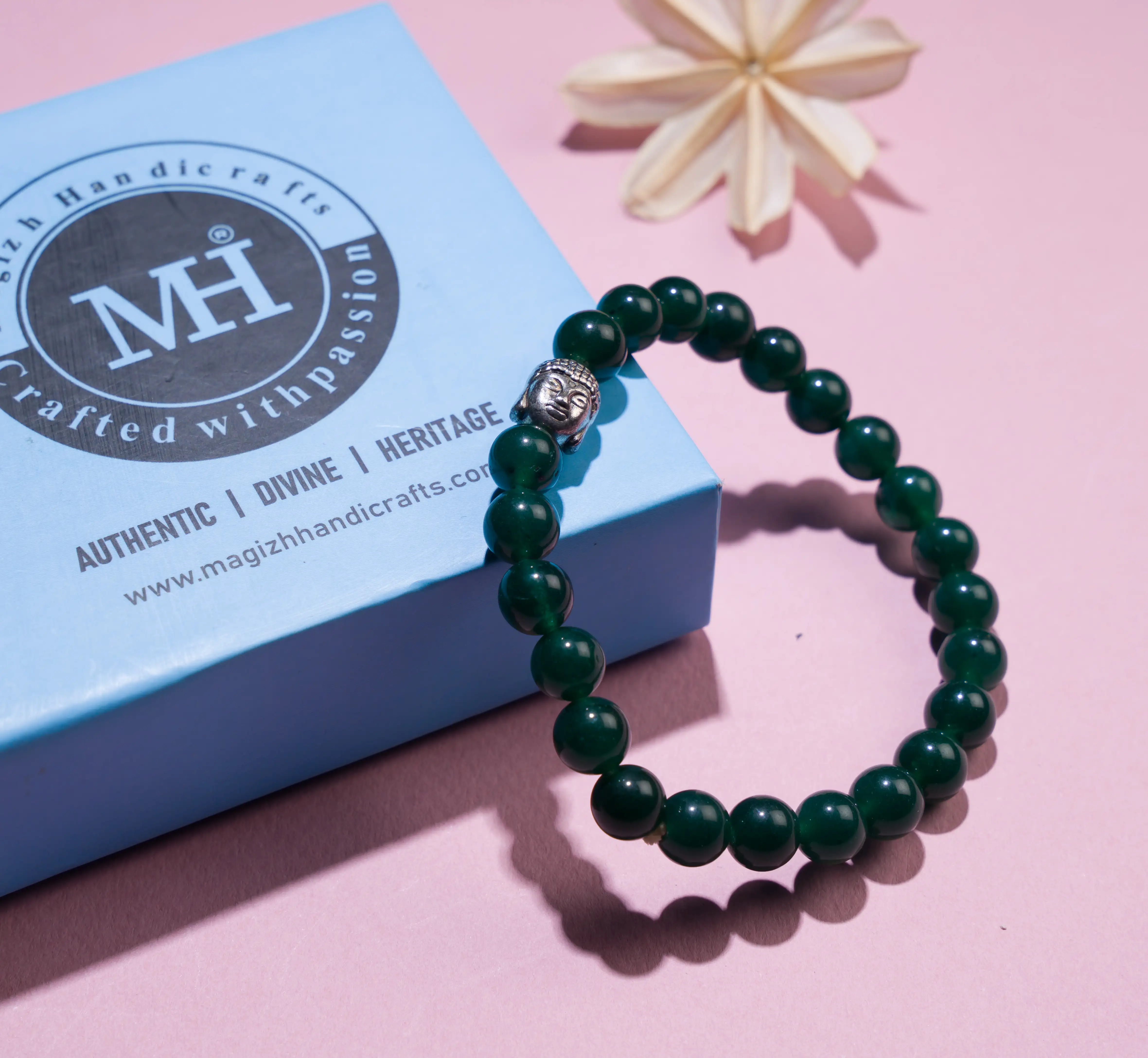 8mm Green jade Crystal bracelet with buddha - image 3