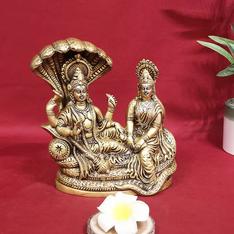 9 inches Brass Vishnu Lakshmi on Snake SC