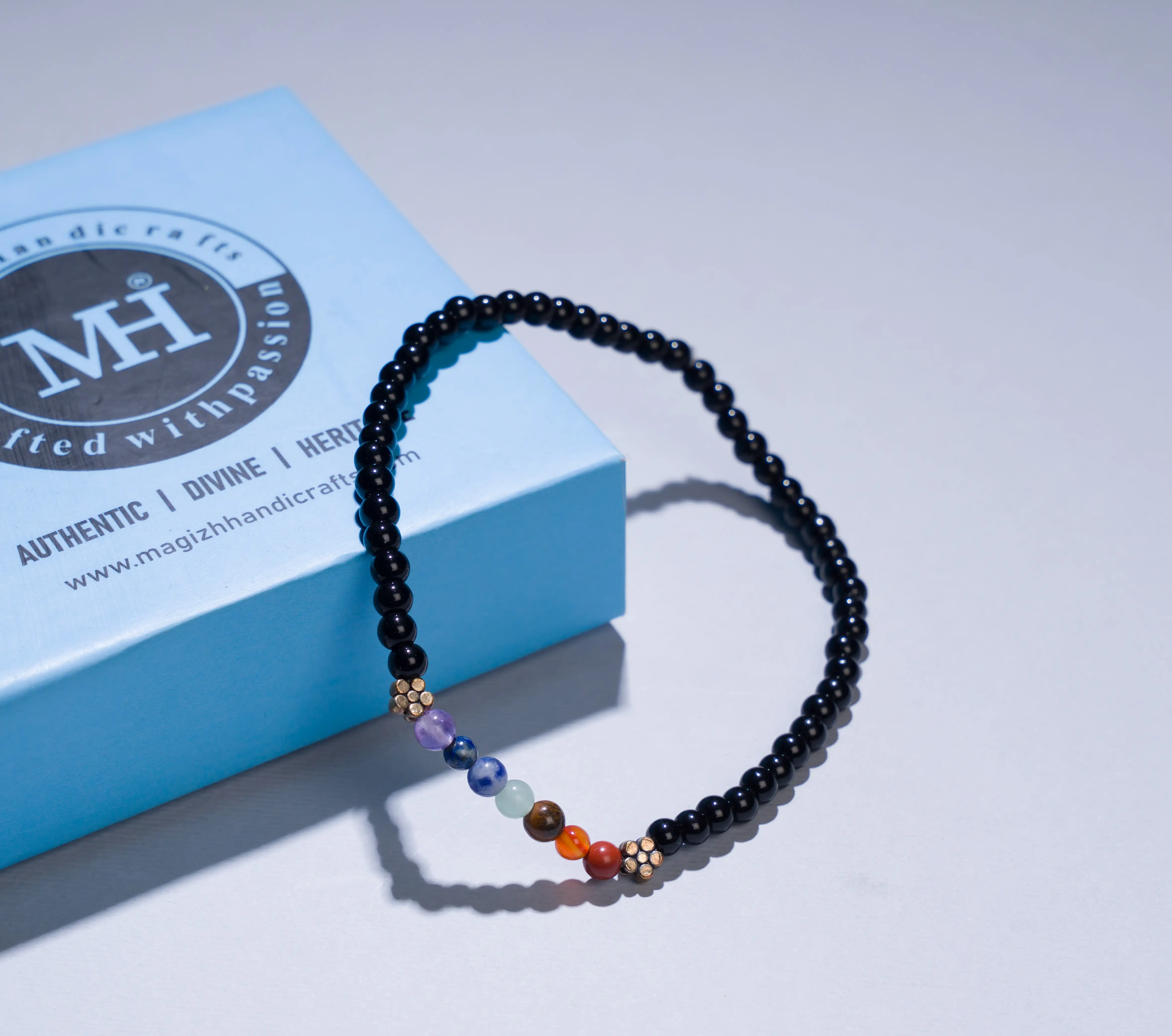 Black Tourmaline 7 Chakras anklet (4mm) - image 3