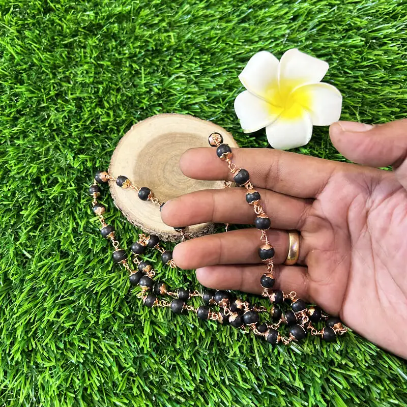 6mm karungali malai with copper cup - 6mm - secondary