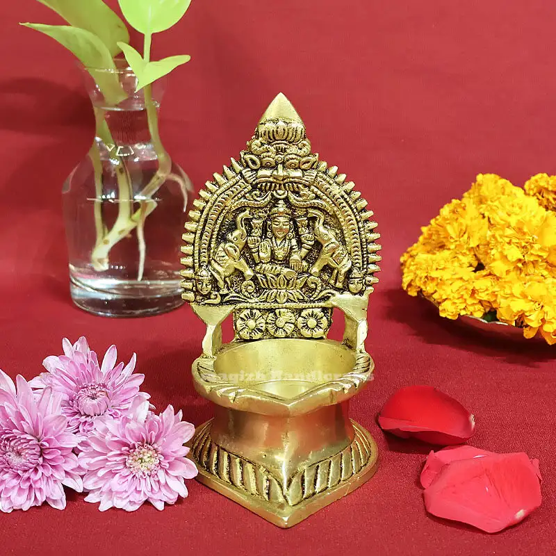 7 inches Brass Gaja Lakshmi Kamakshmi Lamp
