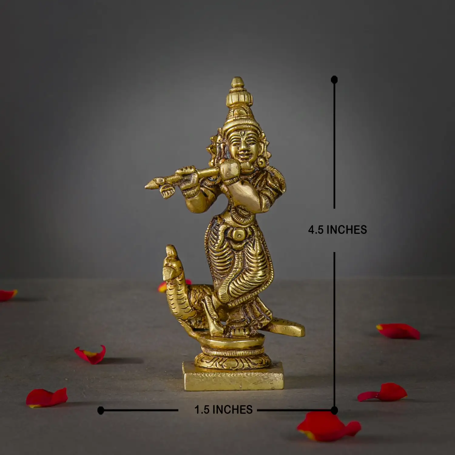4.5 inches brass Krishna with peacock idol - image 5