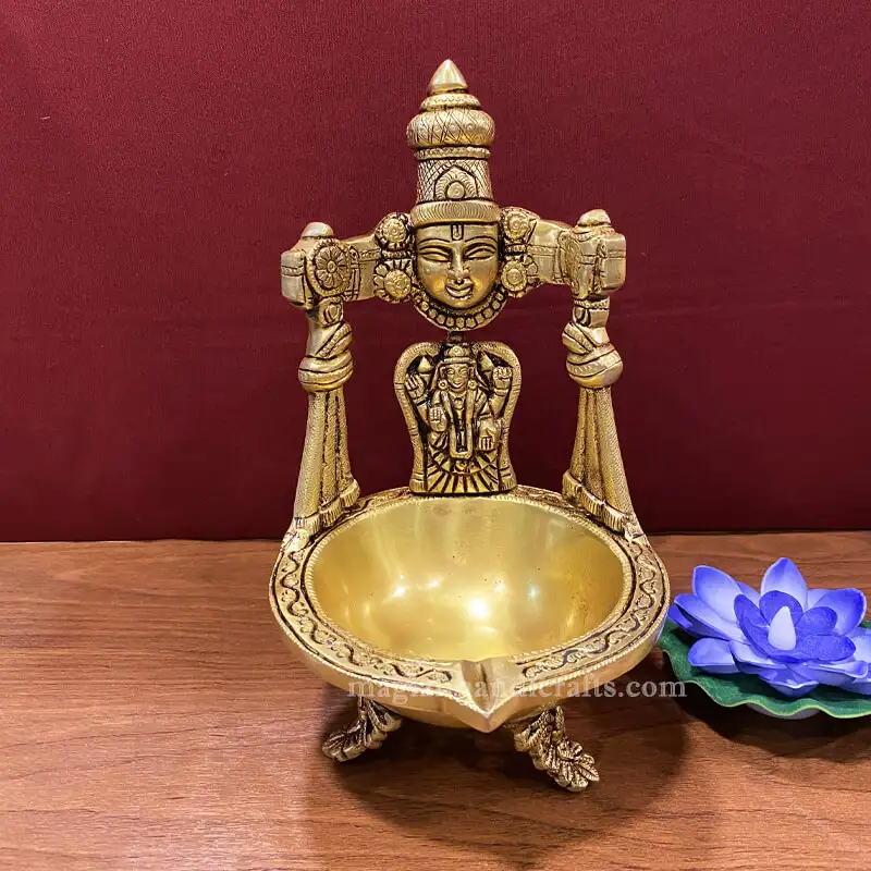 Brass Balaji Face and Lakshmi Vilakku 9.5 inches