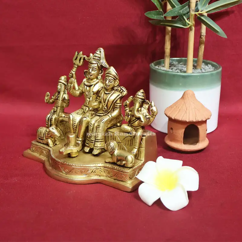 5 inches Brass Lord Shiva family set statue - image 3