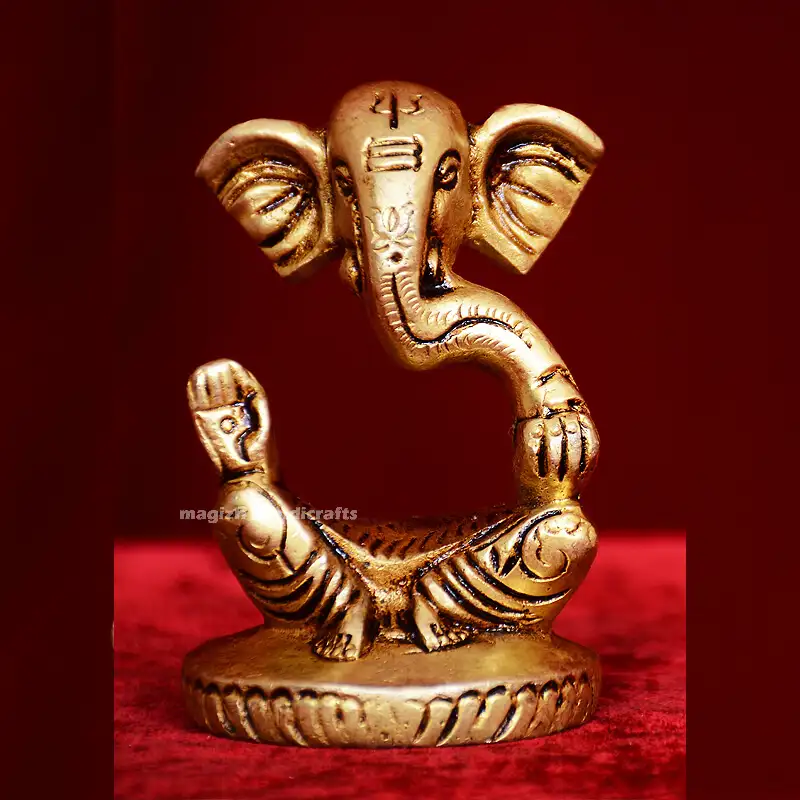 Brass Modern Laddu Ganesha Idol (3 Inches) - image 1