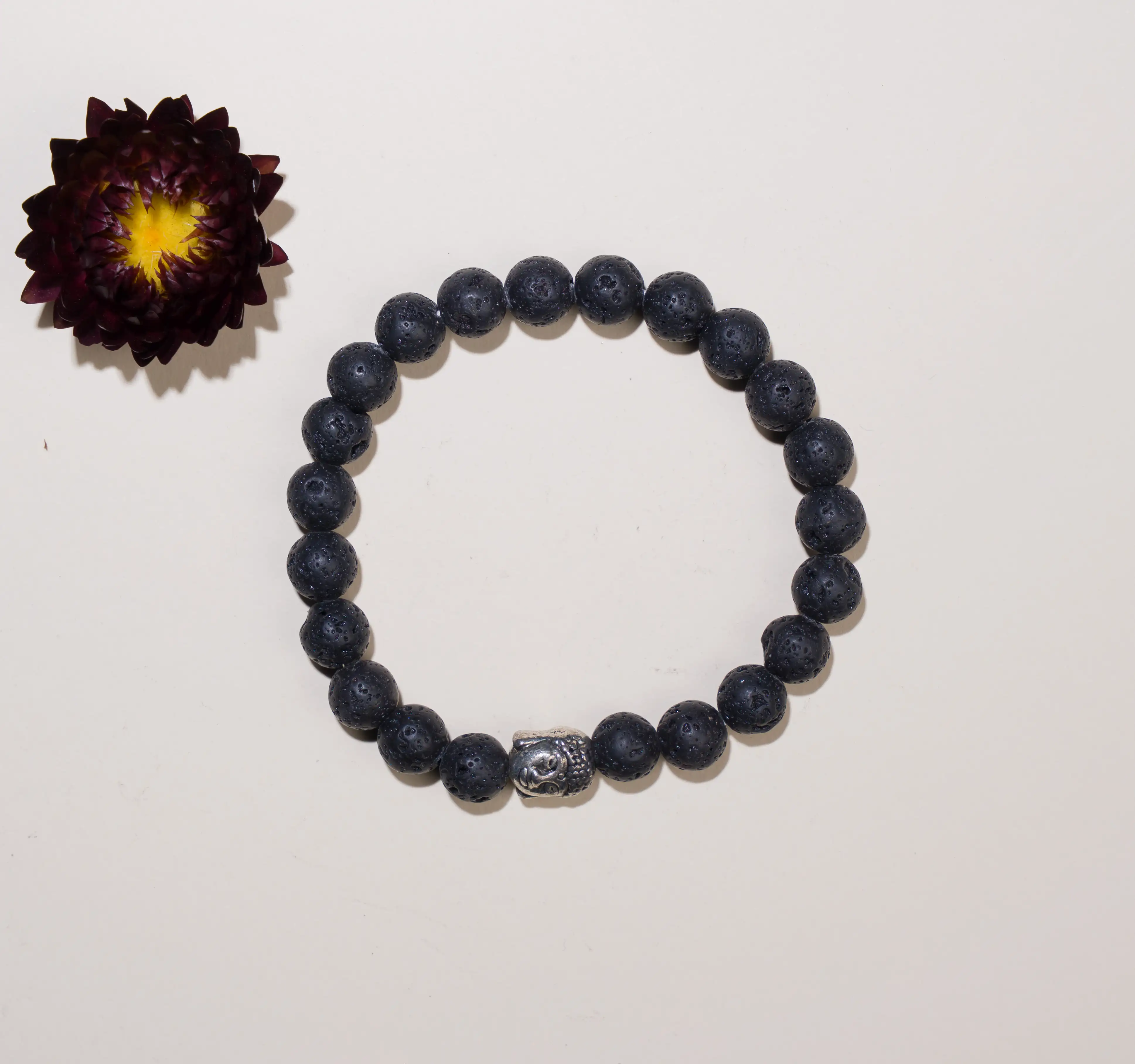 8mm Lava stone Crystal bracelet with buddha - secondary