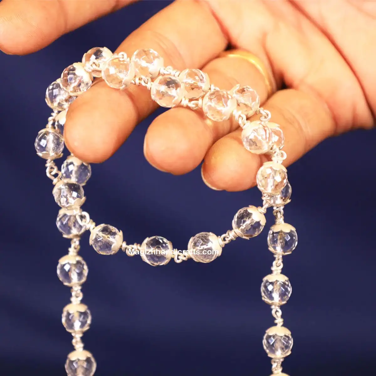 Diamond cut Spadigam malai with Silver cup - 8mm - image 3