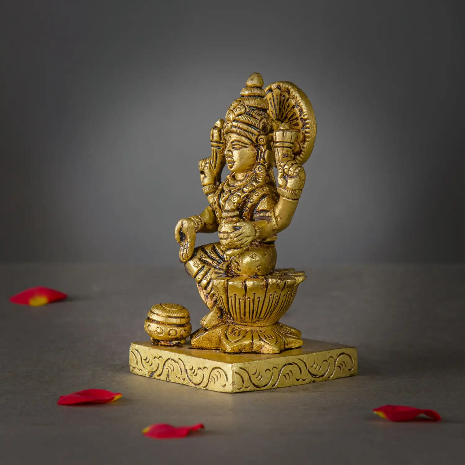 4 inches brass Lotus Kalsham Lakshmi idol - image 4