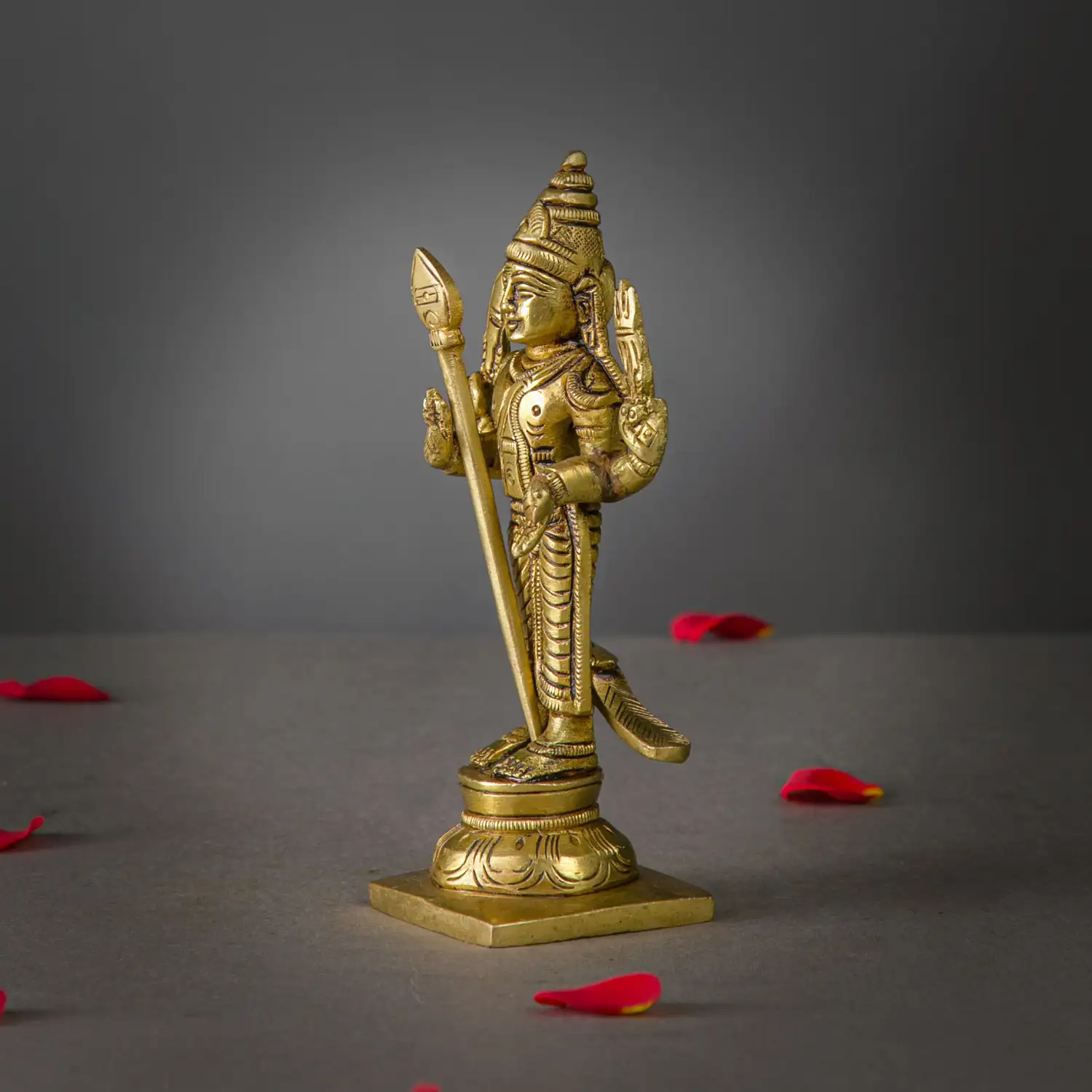 Brass Vel Murugan with Peacock idol 8 inches - image 3