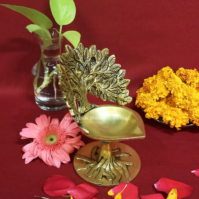 6.5 inches Brass Karpaga Vriksham tree Lamp - secondary