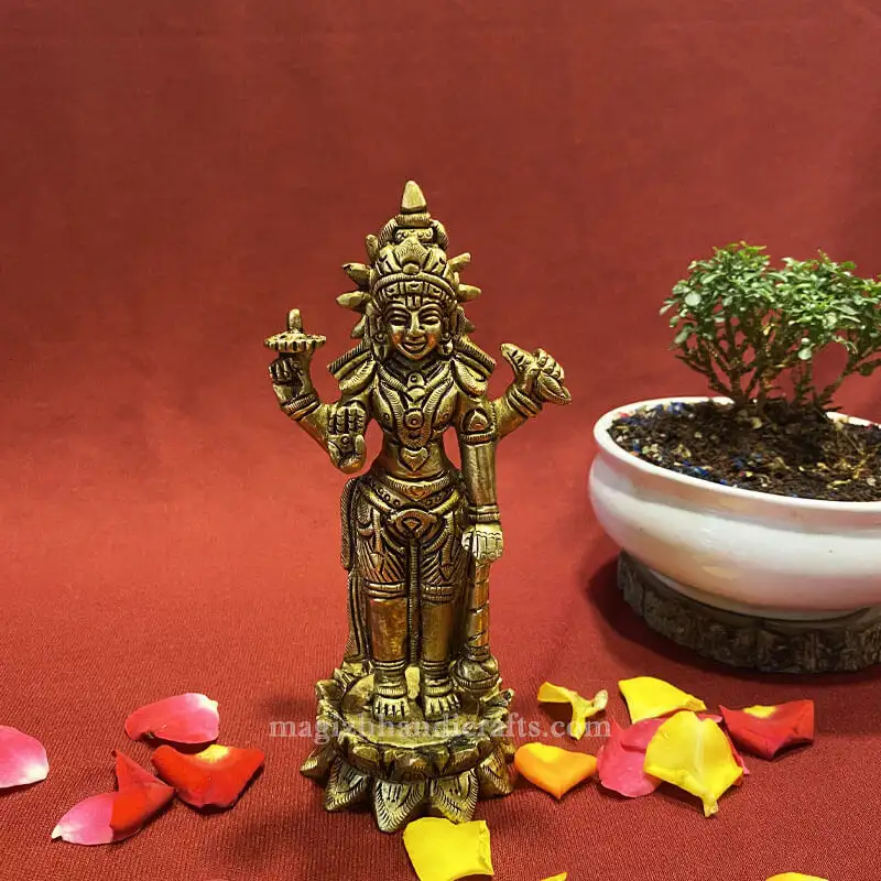 6 inches Brass Lotus Lord Vishnu Idol