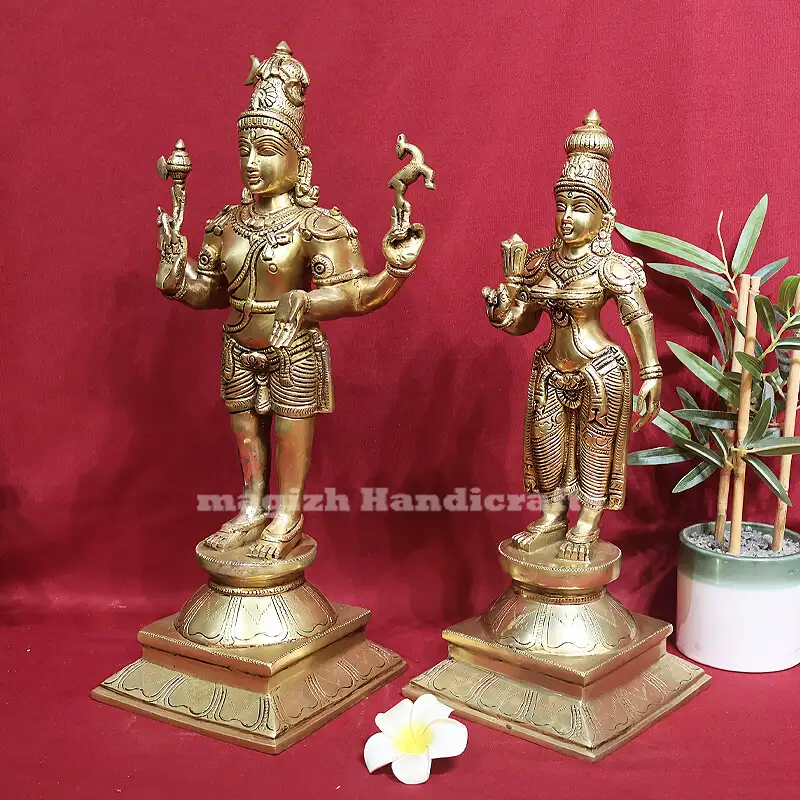 24 inches Brass Standing Lord Shiva Parvathi Idol - secondary