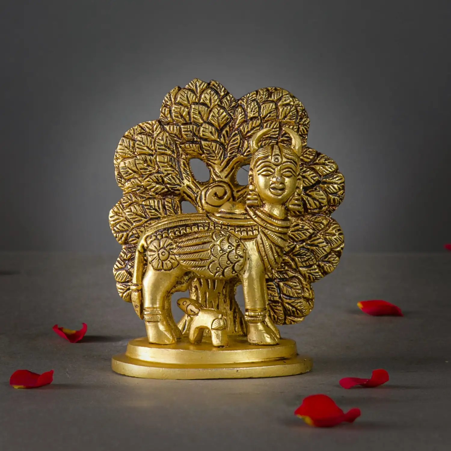 4 inches brass kamadenu with Tree idol - image 1
