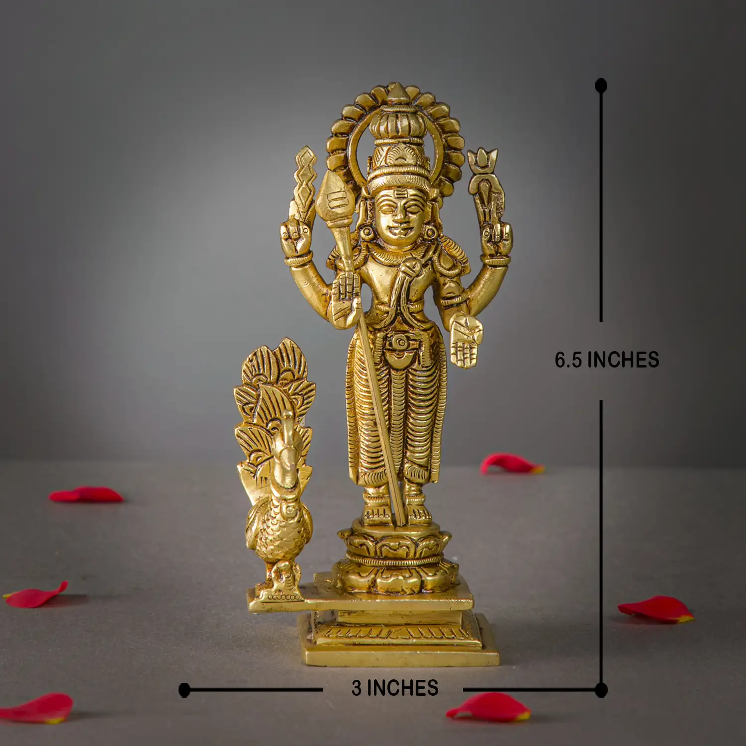 6 inches Brass Murugan Vel and peacock - image 5