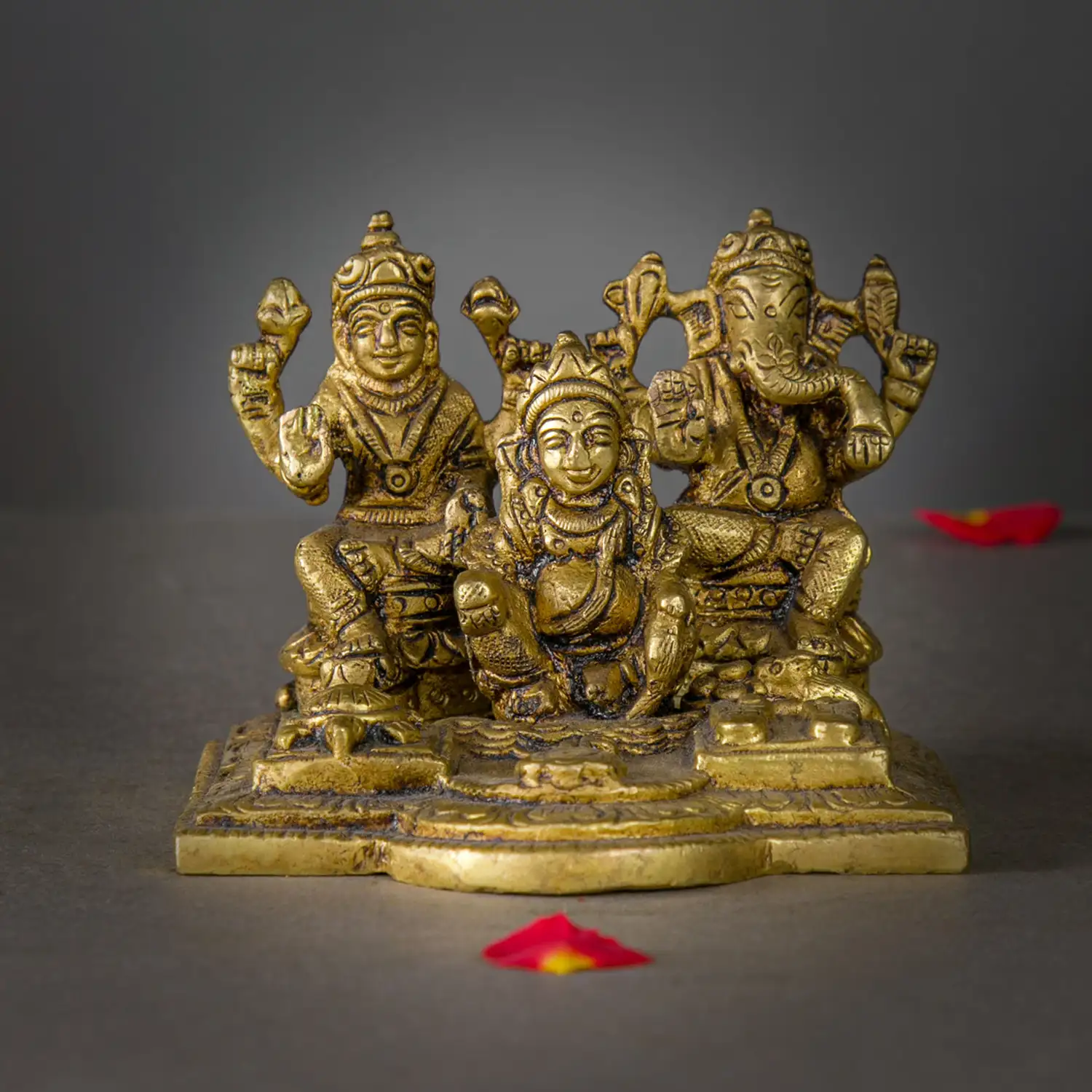 Brass Ganesha Kuber and Lakshmi idol - 3 inches