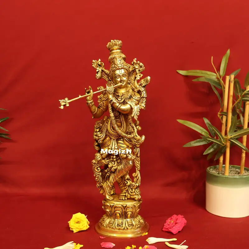 Brass Krishna idol - 14 inches