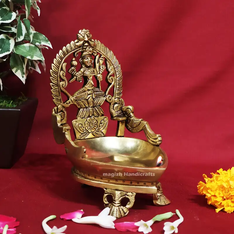 7 inches Brass Kamakshmi Amman Modern Lamp SC - secondary
