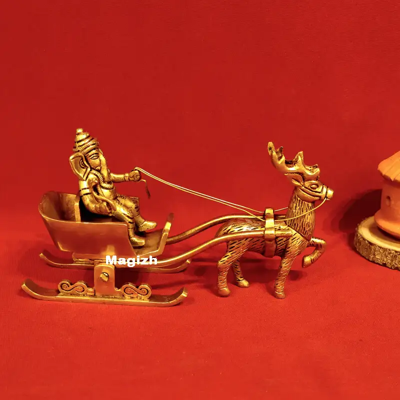 Brass Ganesha on Deer cart idol