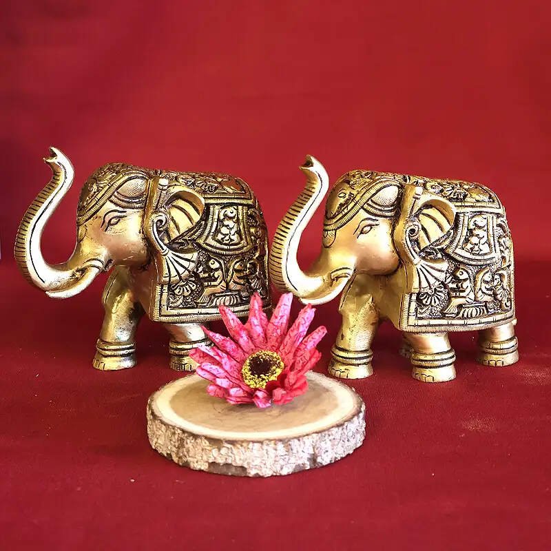 4 inches Brass Story Elephant pair SC - image 3