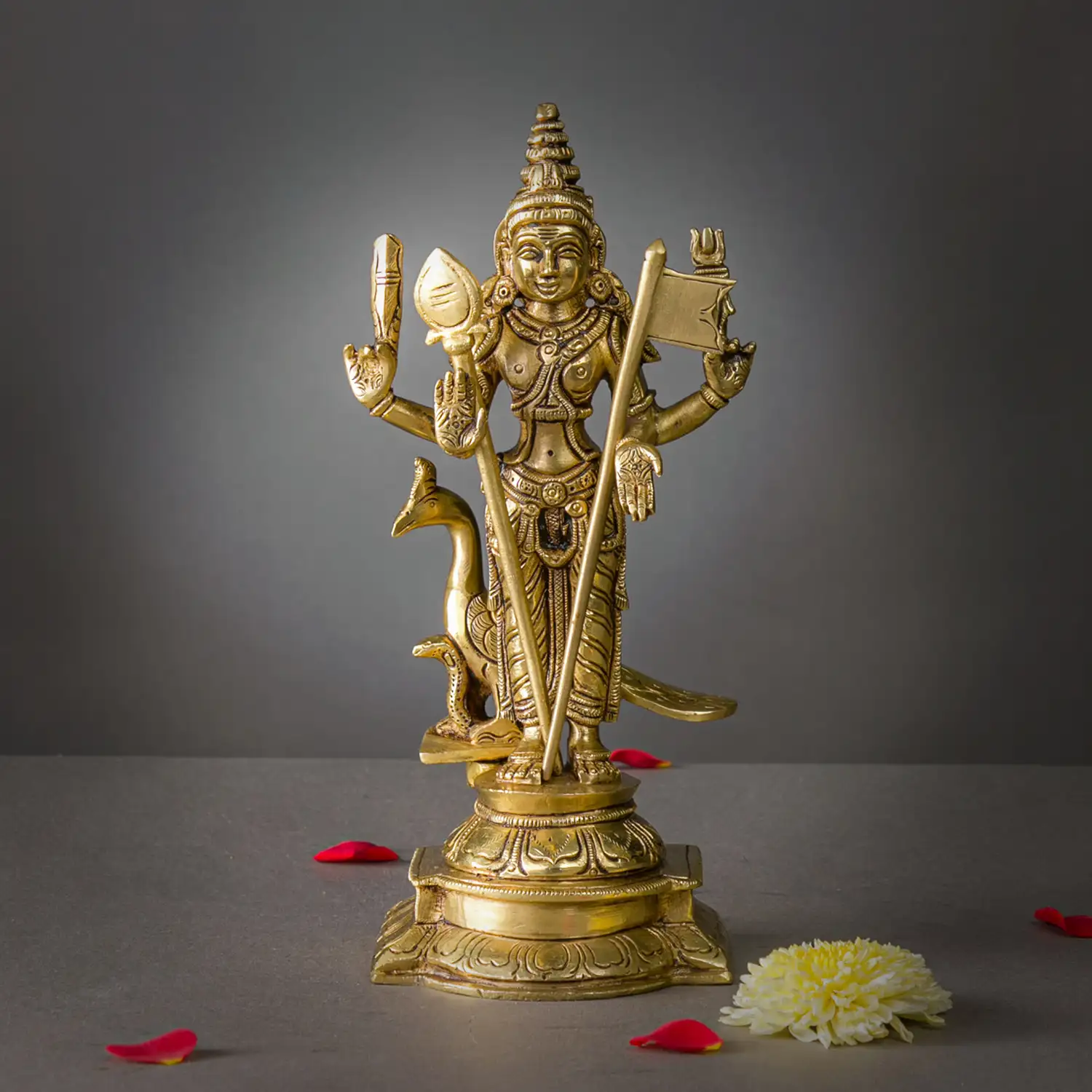 Brass Murugan Vel and Seval kodi idol - 9 inches