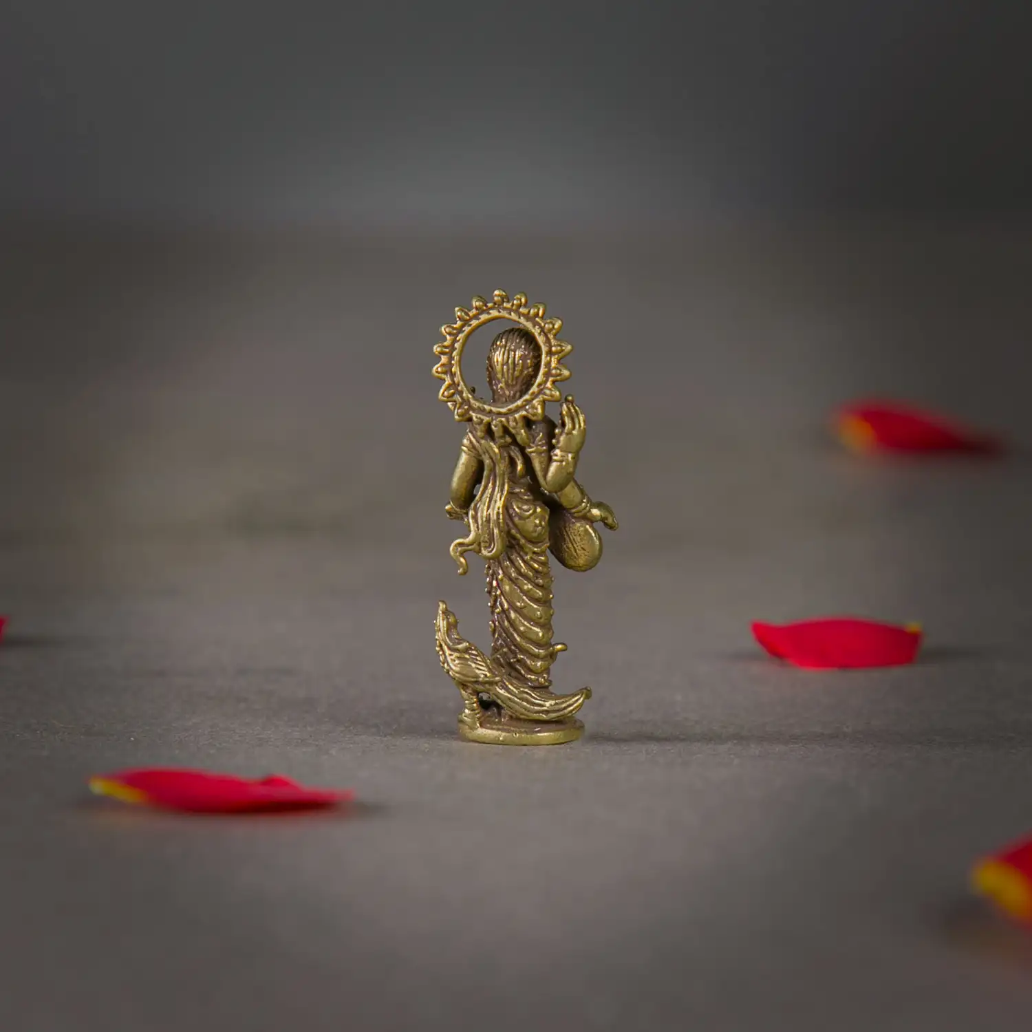 1 inch miniature brass standing Saraswathi with Peacock Idol - image 3