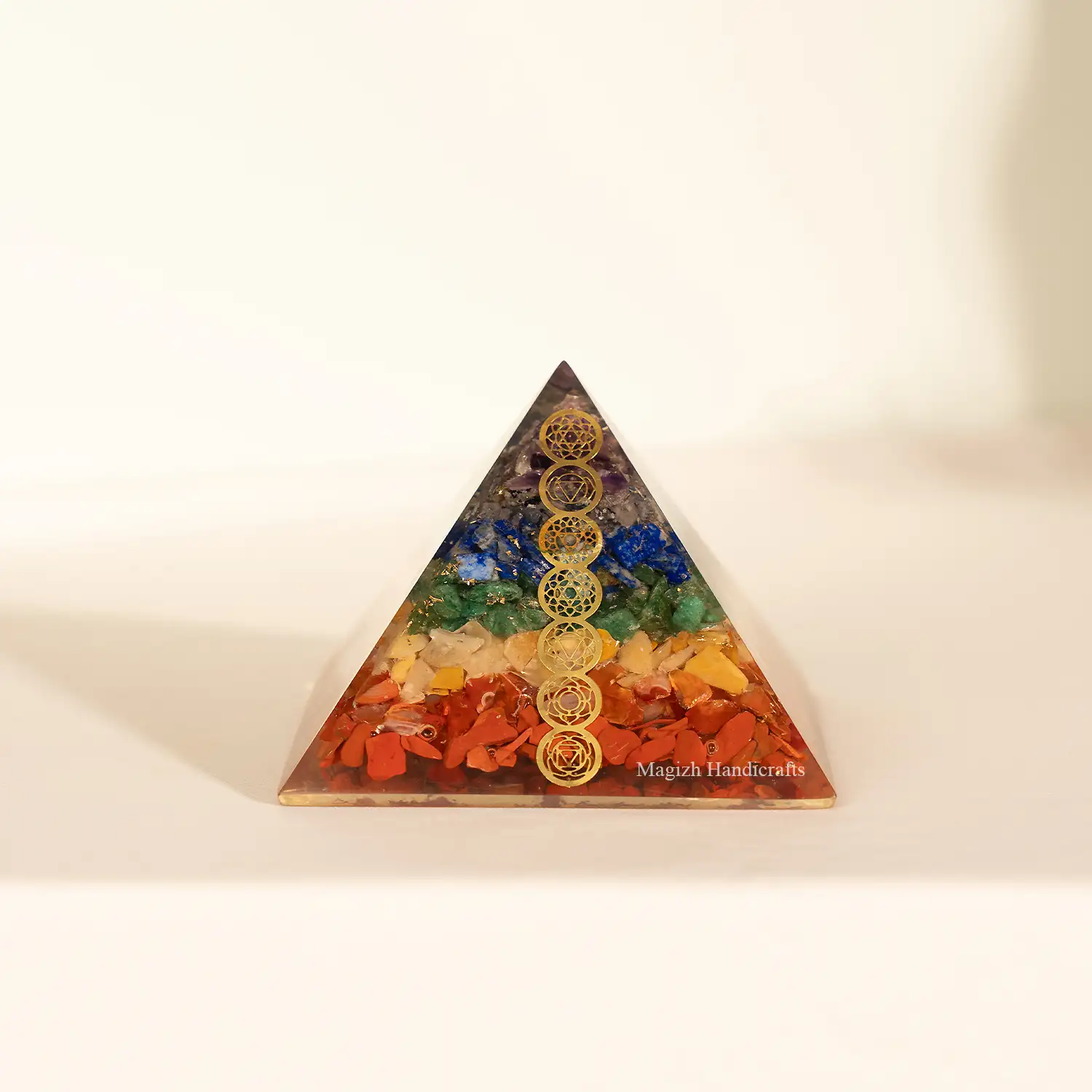 7 Chakra Healing Stones Resin Pyramid