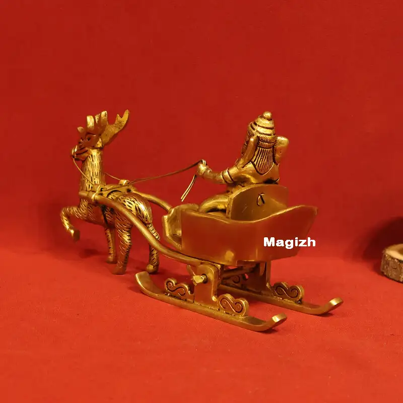 Brass Ganesha on Deer cart idol - image 4