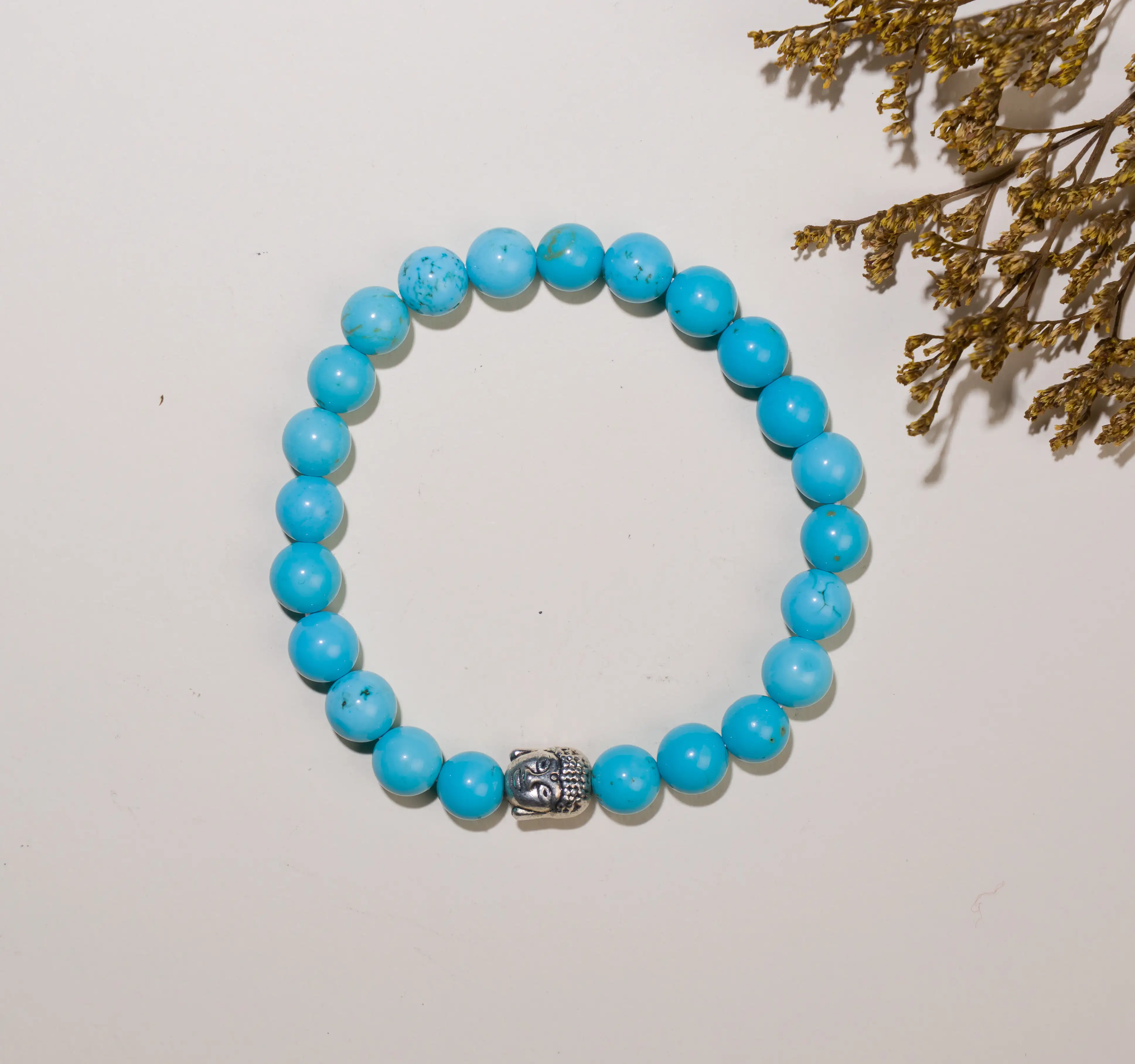 8mm Turquoise stone Crystal bracelet with buddha - secondary