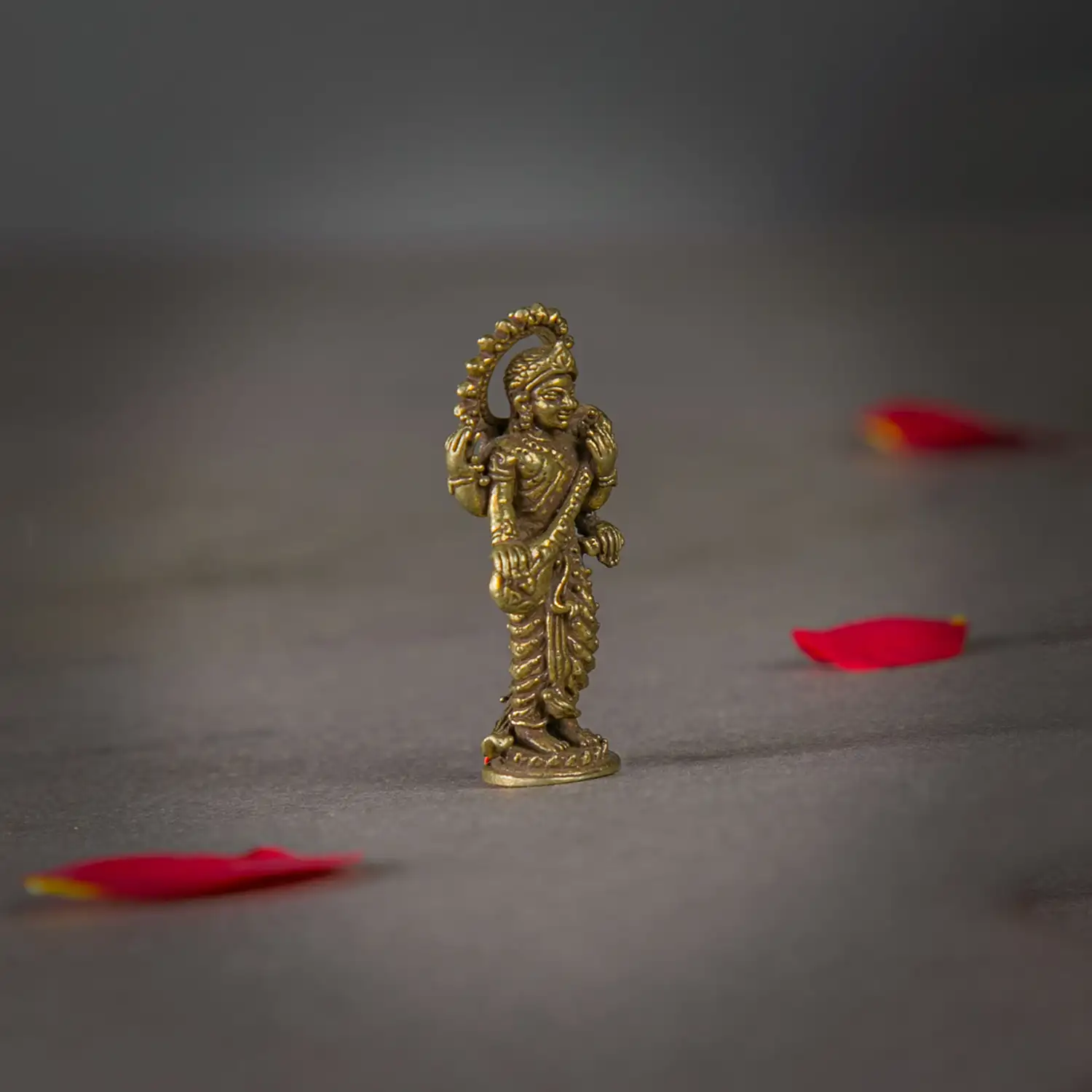 1 inch miniature brass standing Saraswathi with Peacock Idol - secondary