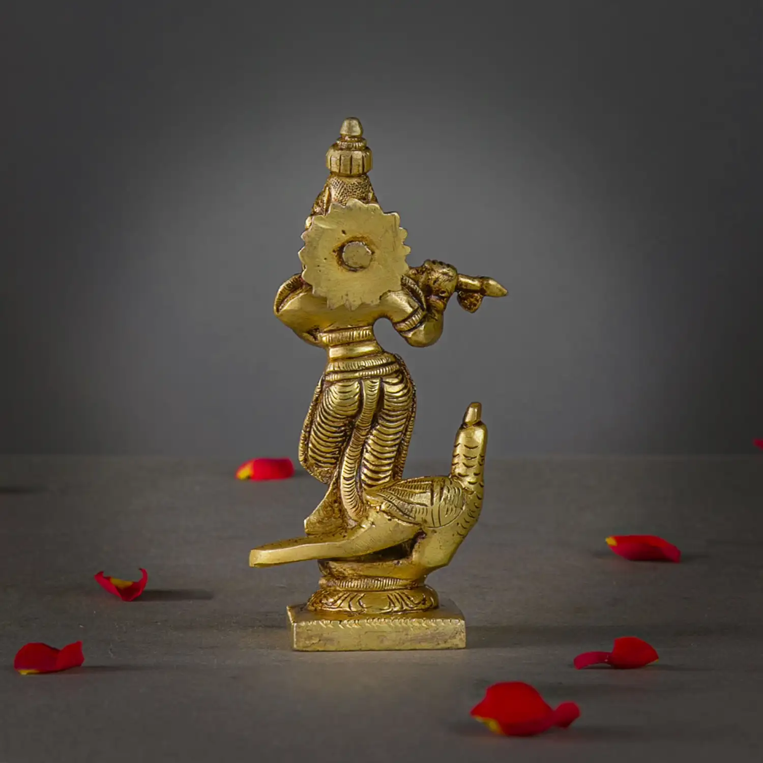 4.5 inches brass Krishna with peacock idol - image 4