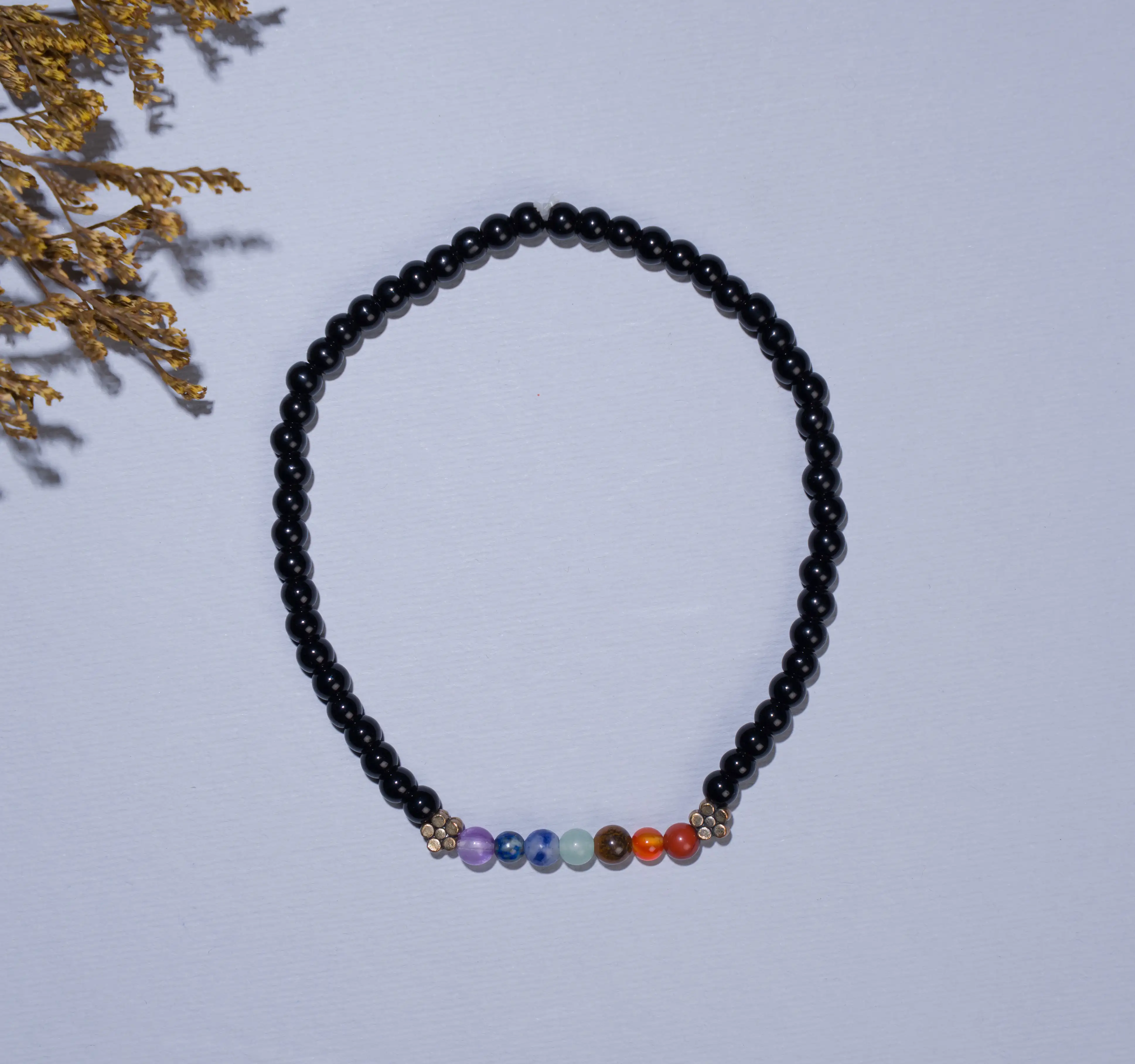 Black Tourmaline 7 Chakras anklet (4mm) - secondary