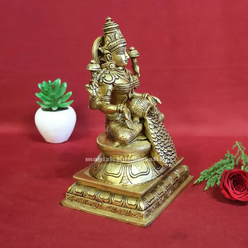 9 inches Brass Dhana Lakshmi idol Rec Base - secondary