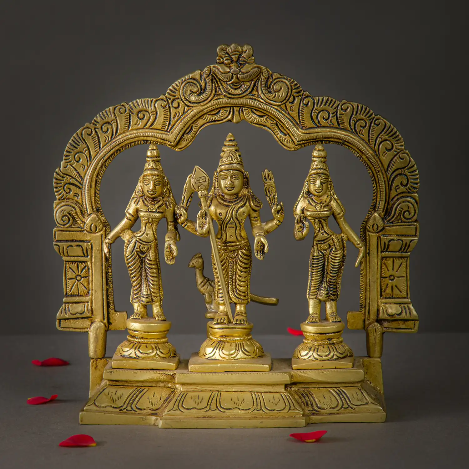 Brass Thiruvachi Murugan Valli Deivanai idol - 9 inches