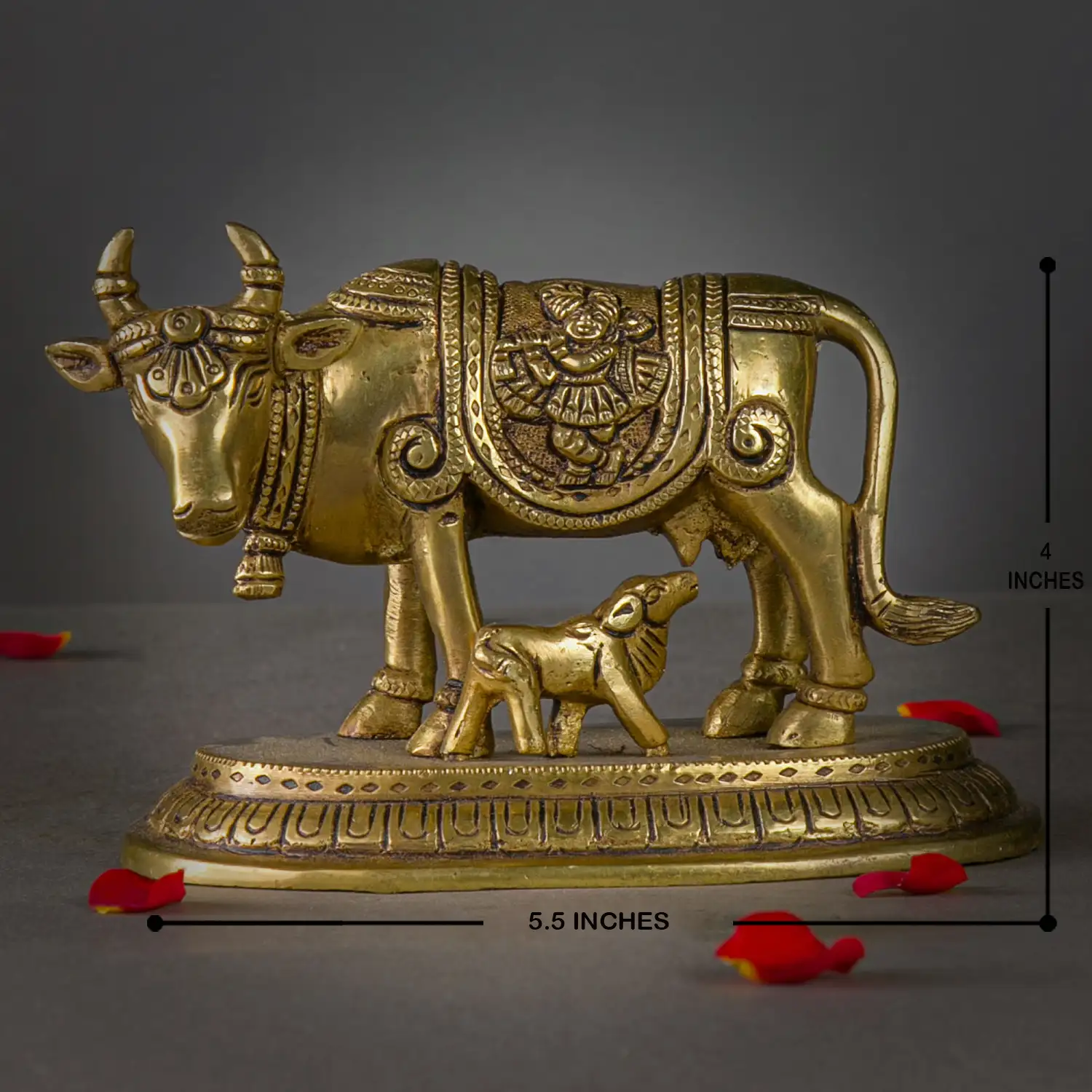 4 inches brass Gomatha with krishna idol - image 4