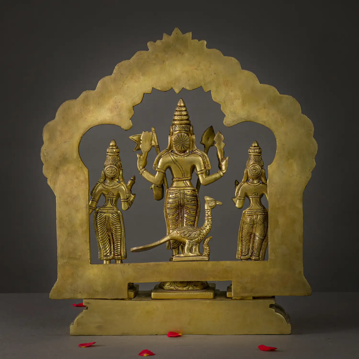 Brass Thiruvachi Murugan Valli Deivanai idol - 14 inches - image 4