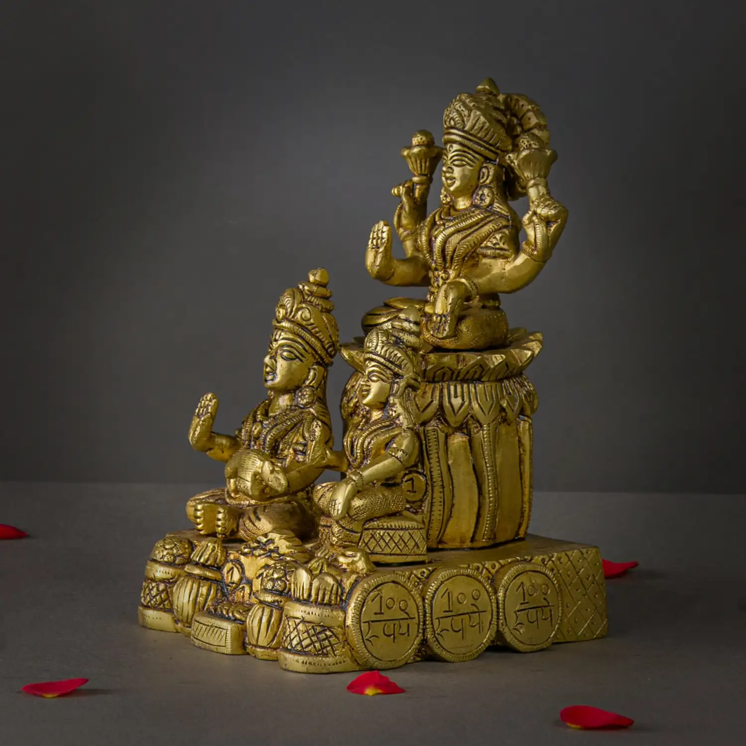 Brass Lotus Kuber and Lotus Lakshmi idol - 7 inches - secondary