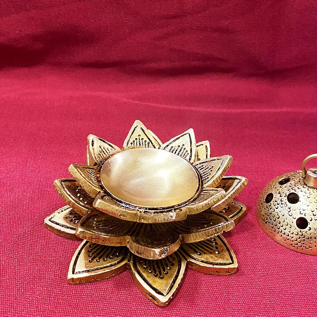 Brass small Lotus Doop or sambarani holder 2.5 inches - image 3