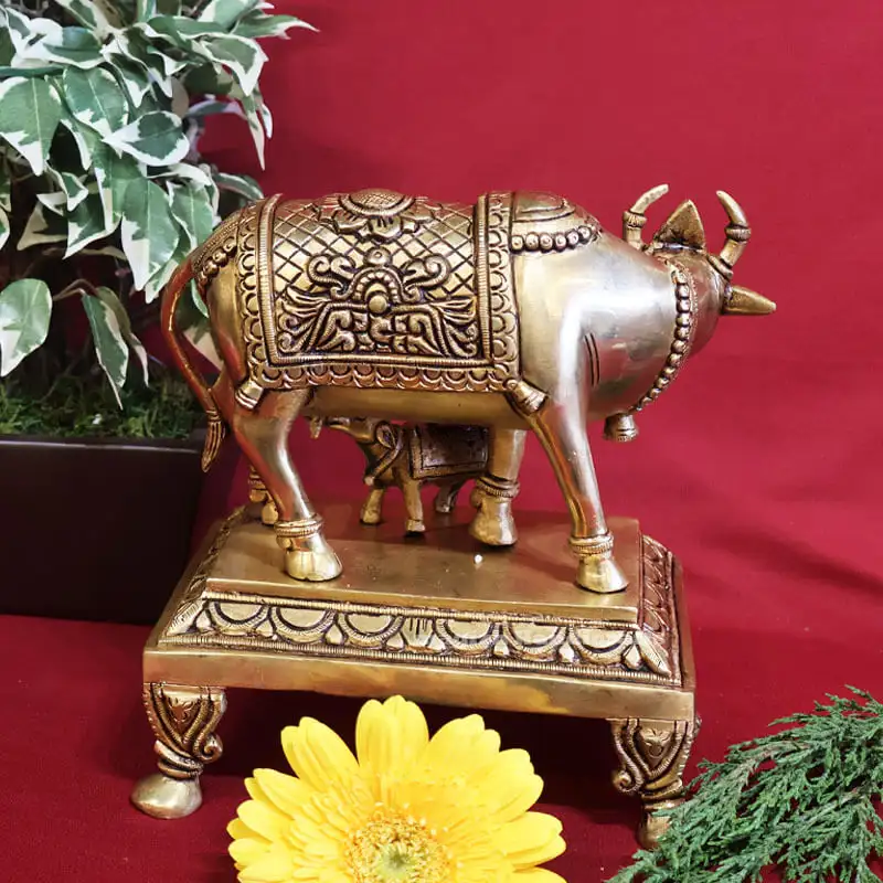 8.5 inches Brass Cow and calf / Komatha Idol with peedam SC - secondary