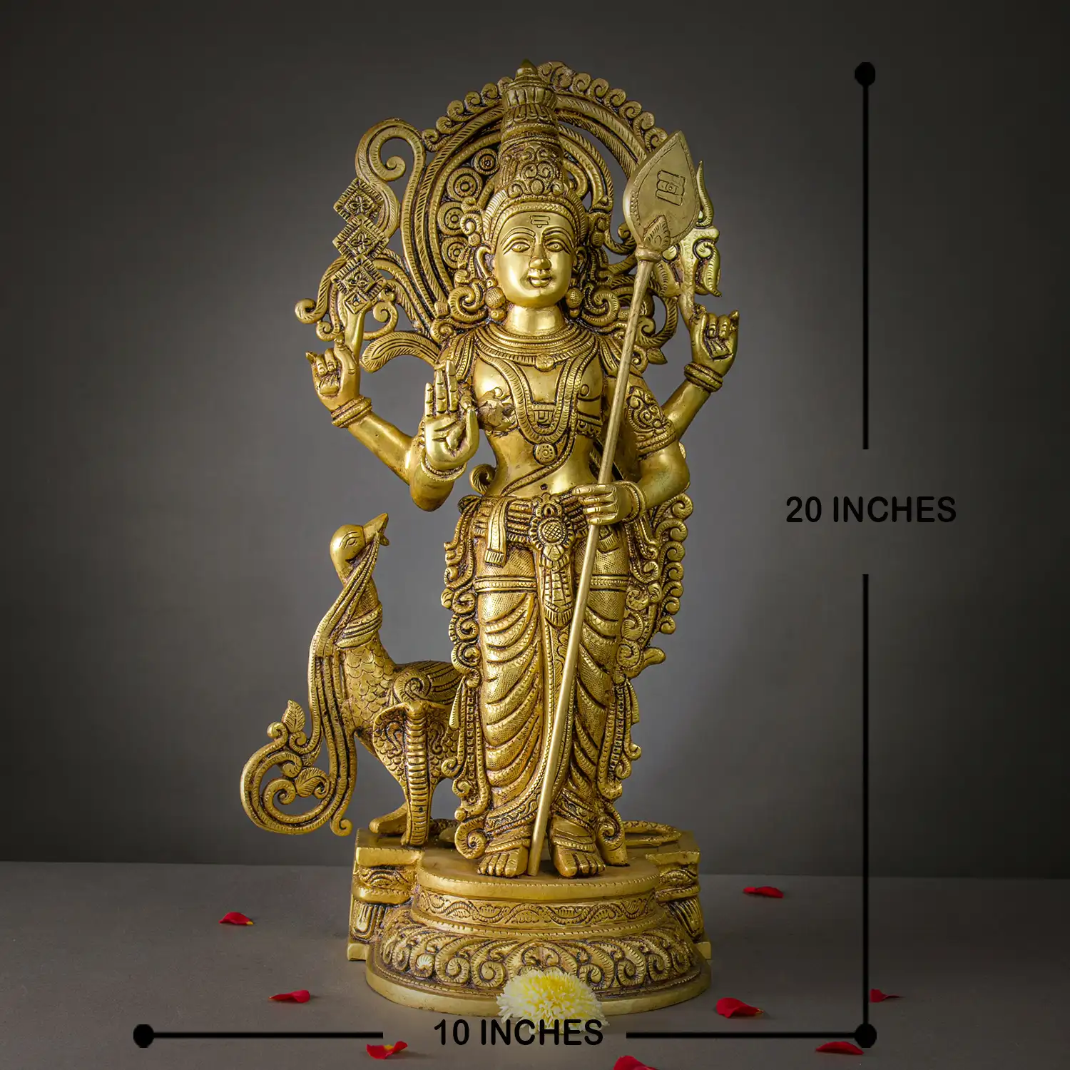 Brass Standing Murugan Vel and Mayil idol - 21 inches - image 5