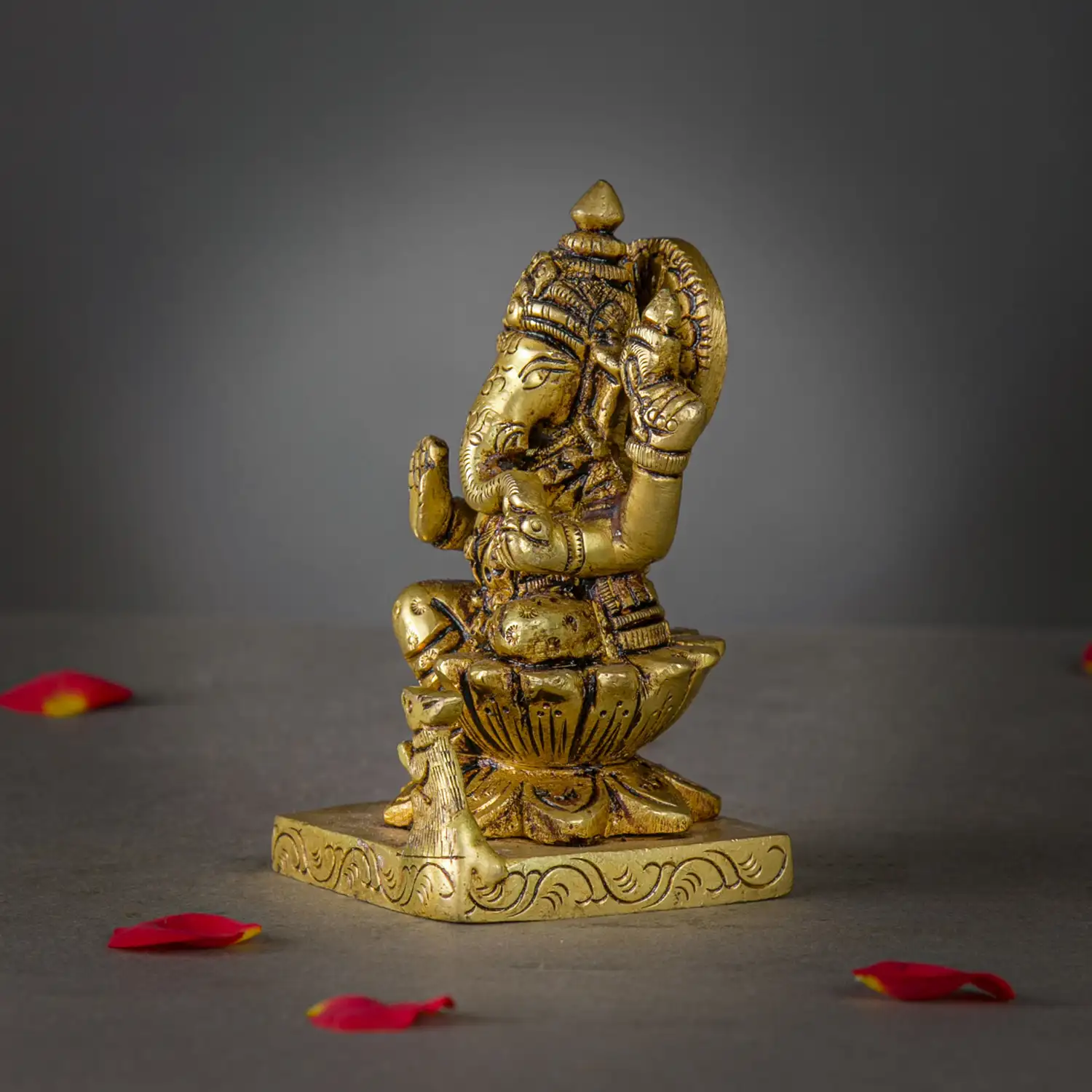 4 inches Lotus brass Ganesha square base idol - image 2