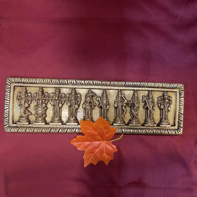 14 inches Brass Dashavathar Vishnu Avathar wall hanging - secondary
