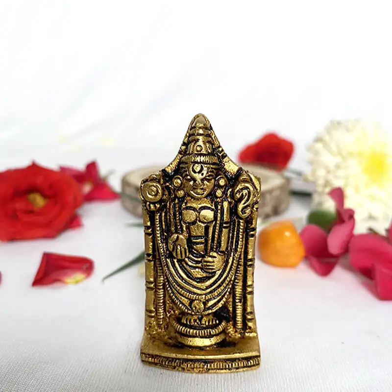 Brass Lord Balaji Perumal idol for pooja room and car dashboard 2 1/2 inches
