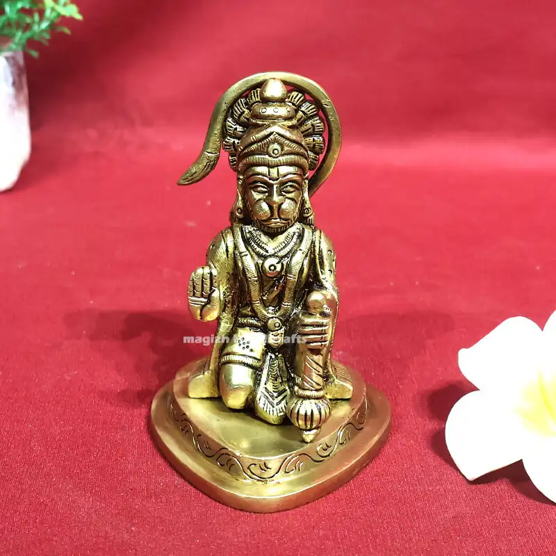 4.5 inches Brass Sitting Hanuman Idol triangle peedam SC - image 6