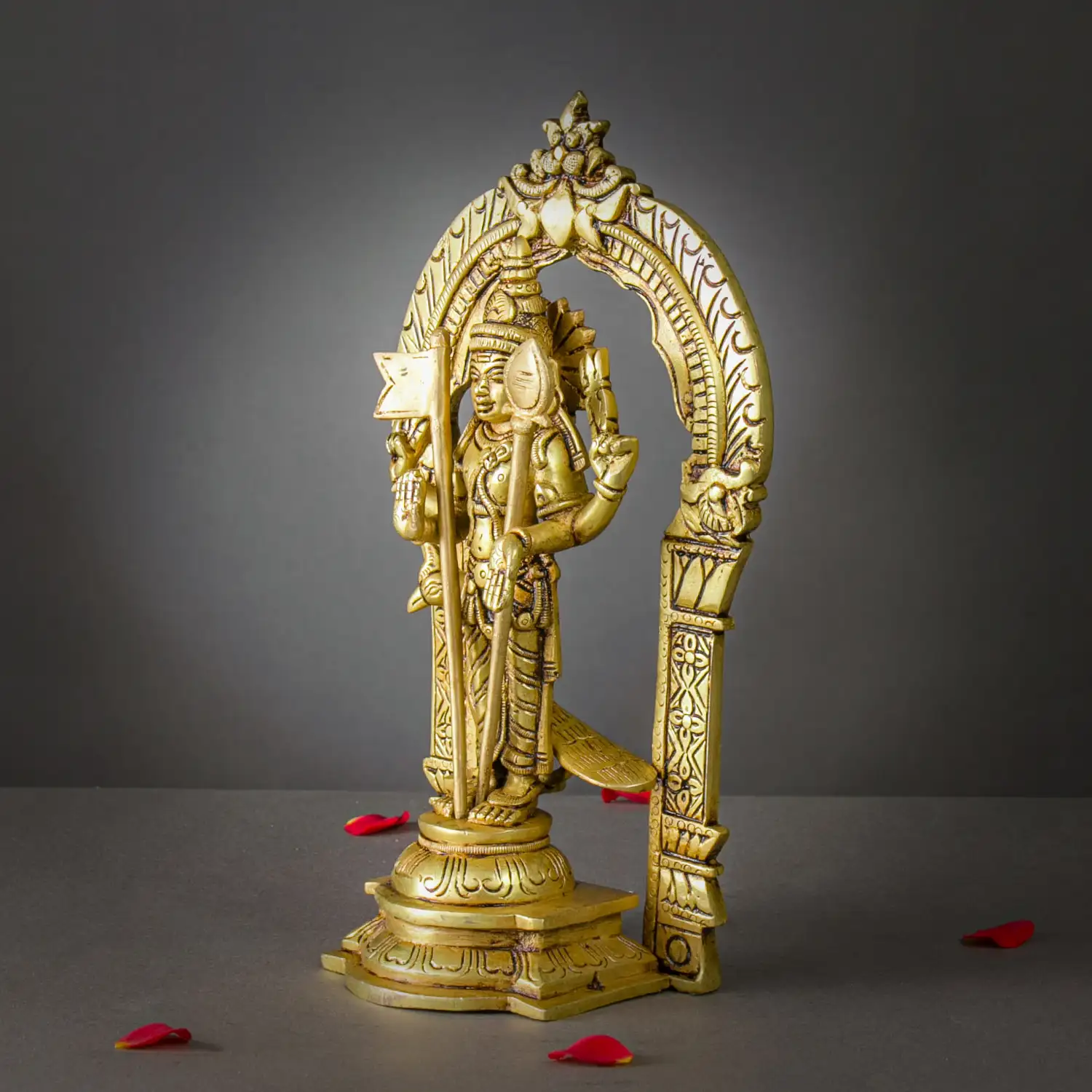 Brass Murugan with Thiruvachi Vel and Kodi idol - 10 inches - image 3