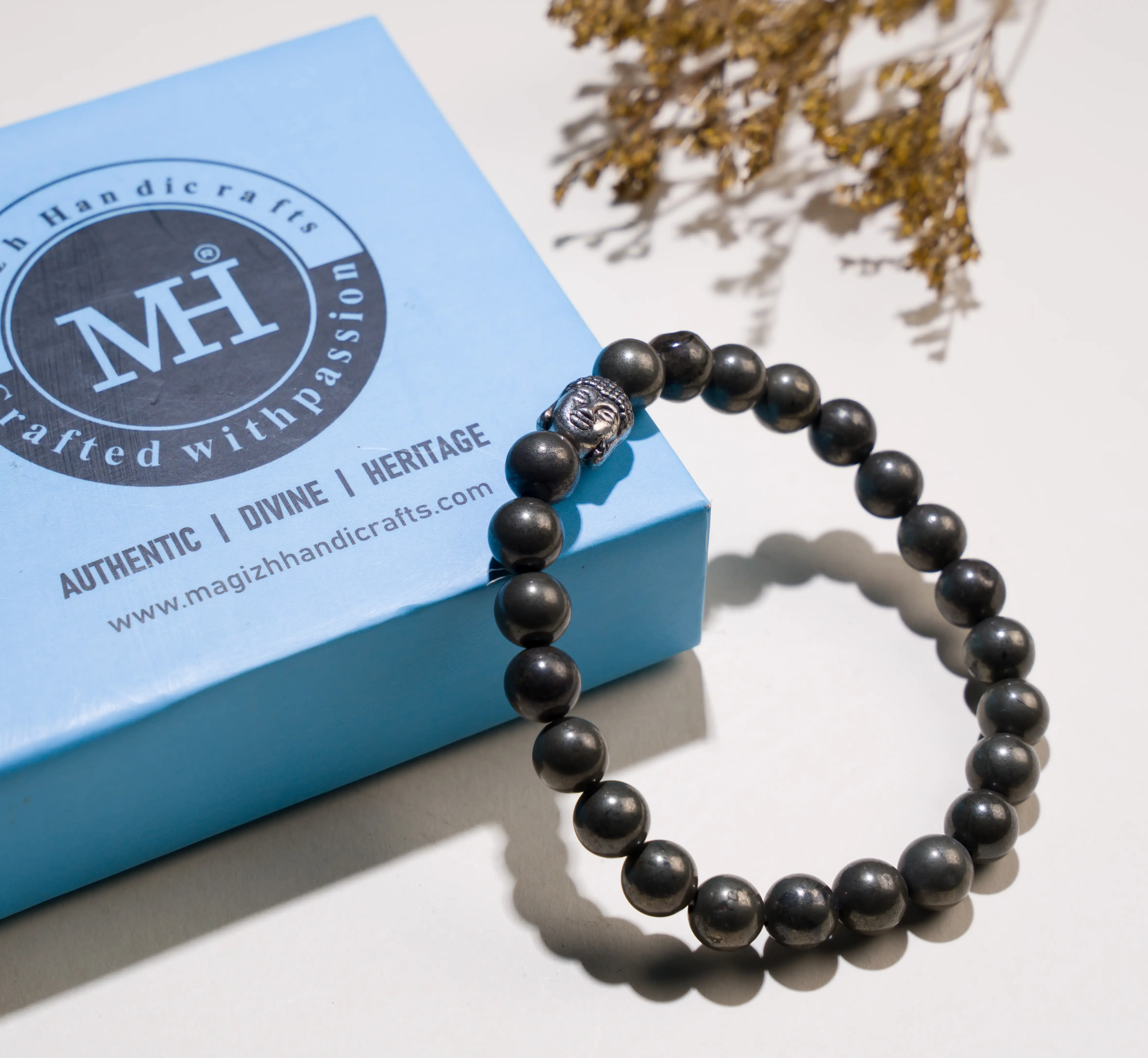 8mm Pyrite stone Crystal bracelet with buddha - image 3